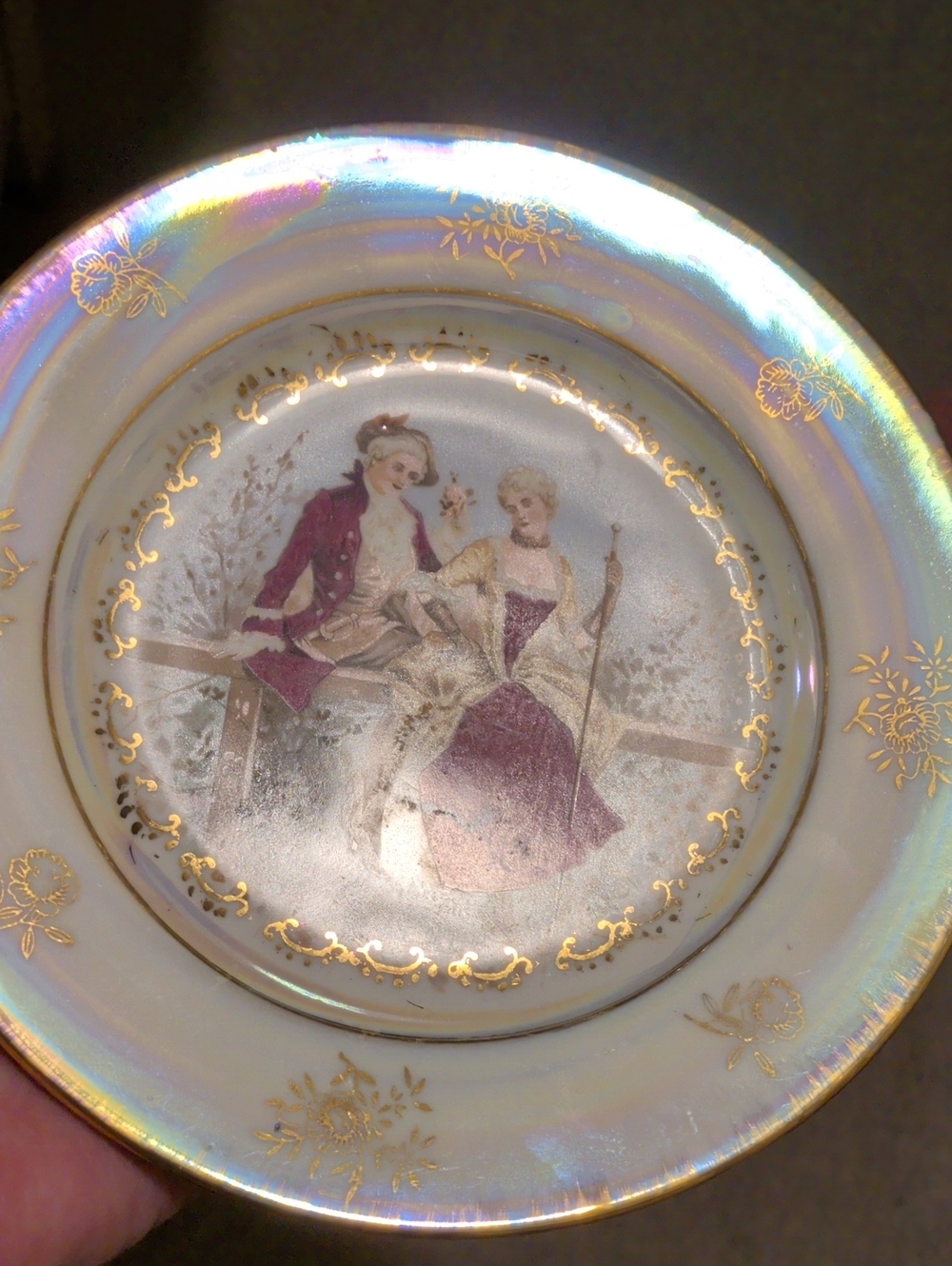Iridescent Lusterware Collector Vintage Japanese Plate Courting Couple